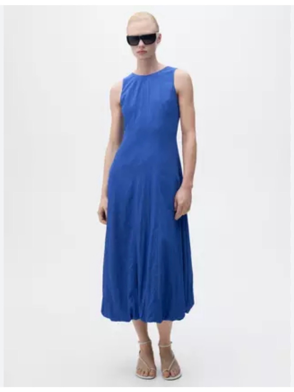 Mango Sleeveless Midi Dress in Blue with pockets!  Bubble hem
